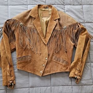 Vintage Mixed Blues Fringe Leather Jacket Brown 80s Westernware Western